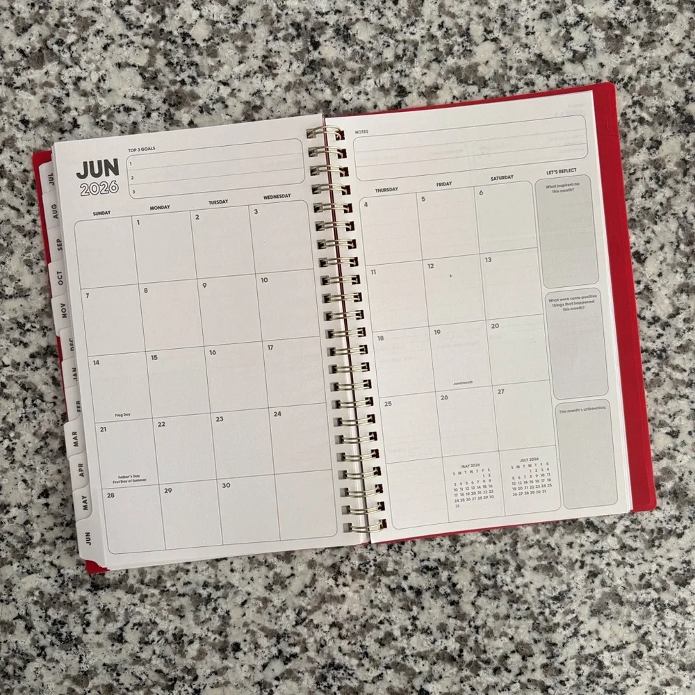 Blue Sky—Cherries Weekly/Monthly Planning Calendar (July 2025-June 2026)